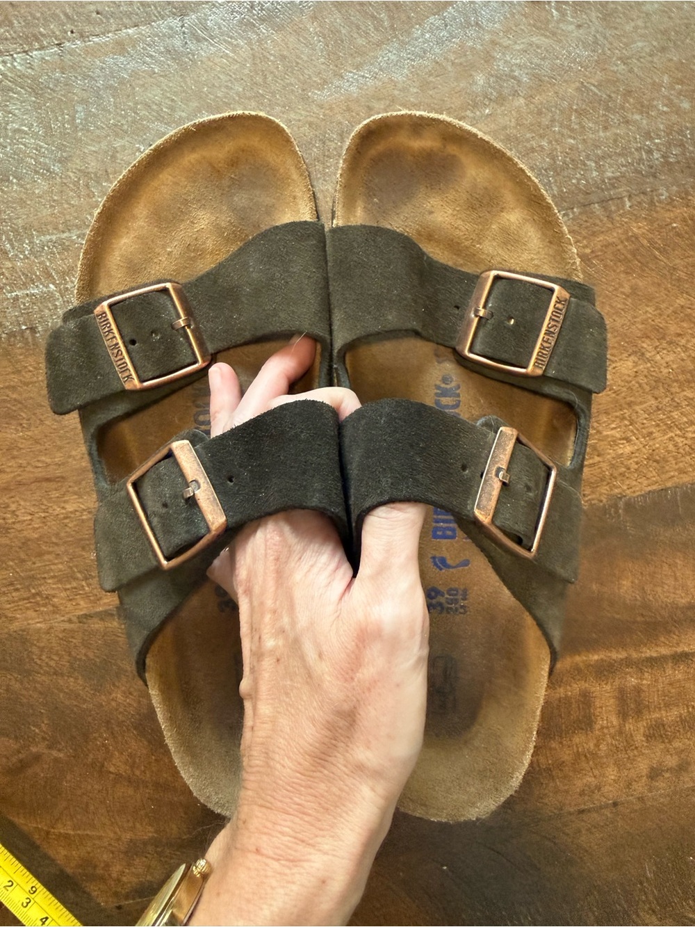 Women’s Birkenstock Two-Strap Suede Sandals in Dark Brown - size 39